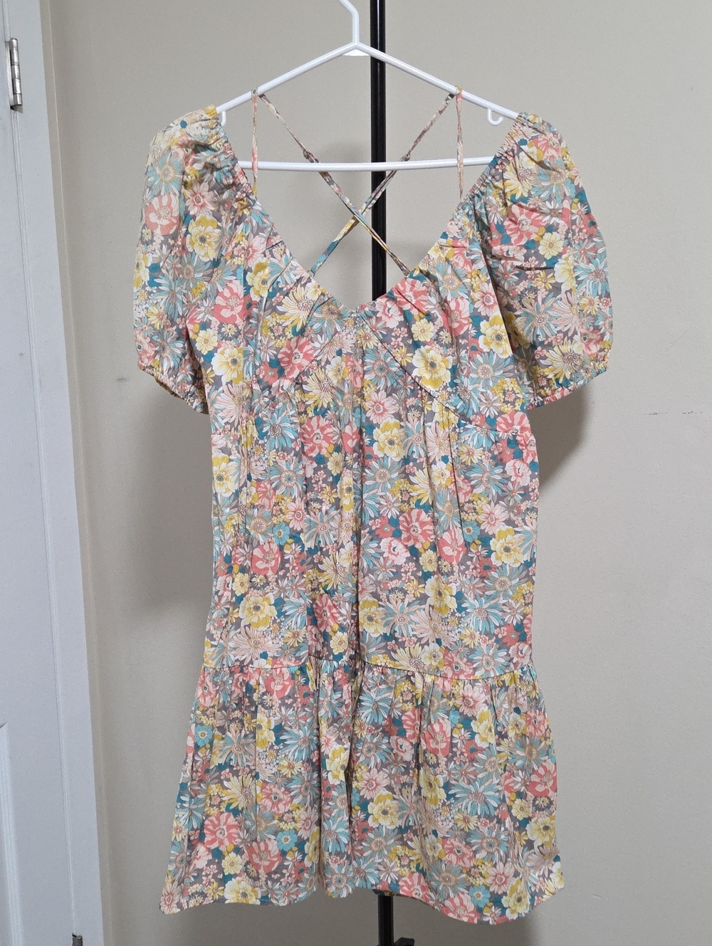 Heartloom 100% Cotton Pastel Floral Mini Dress - Pink, Yellow, Blue
